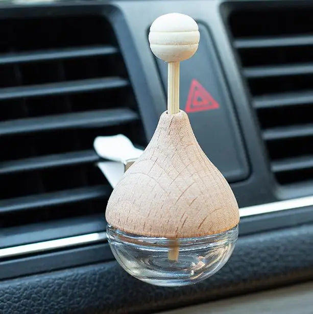 6ml Empty clear Car Diffuser with Flower Reed Wooden Lid Perfume Glass Car Vent Clips air Freshener