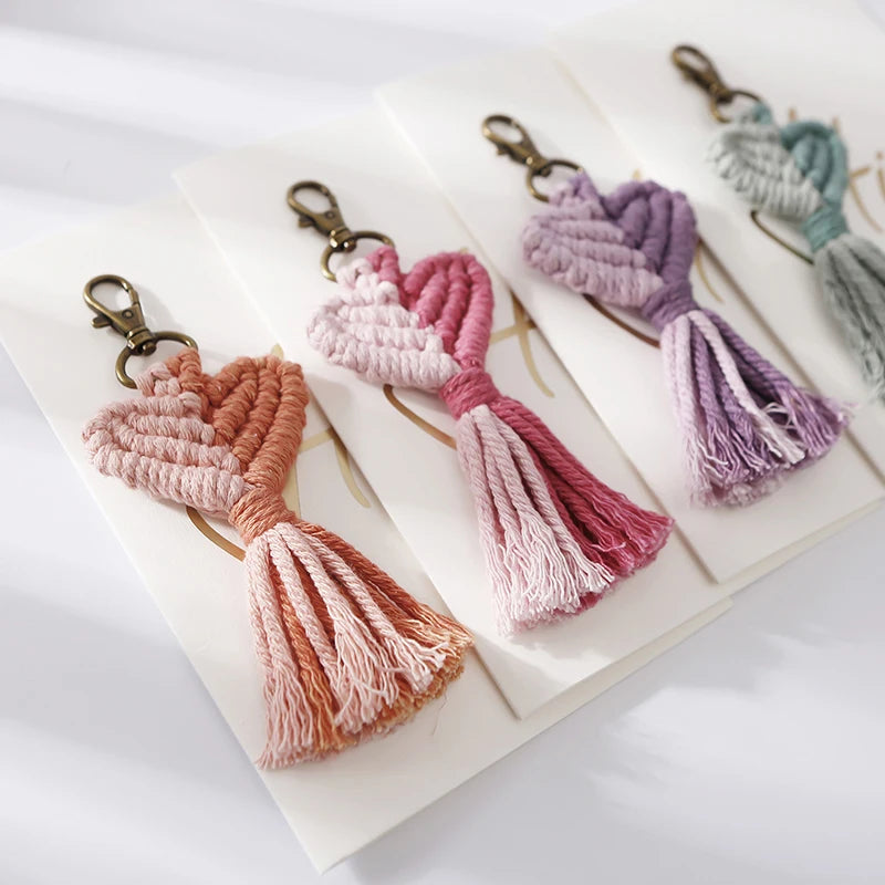 Professional Manufacturer Custom Boho Key Chain logo Heart Macrame Keychain with Cross