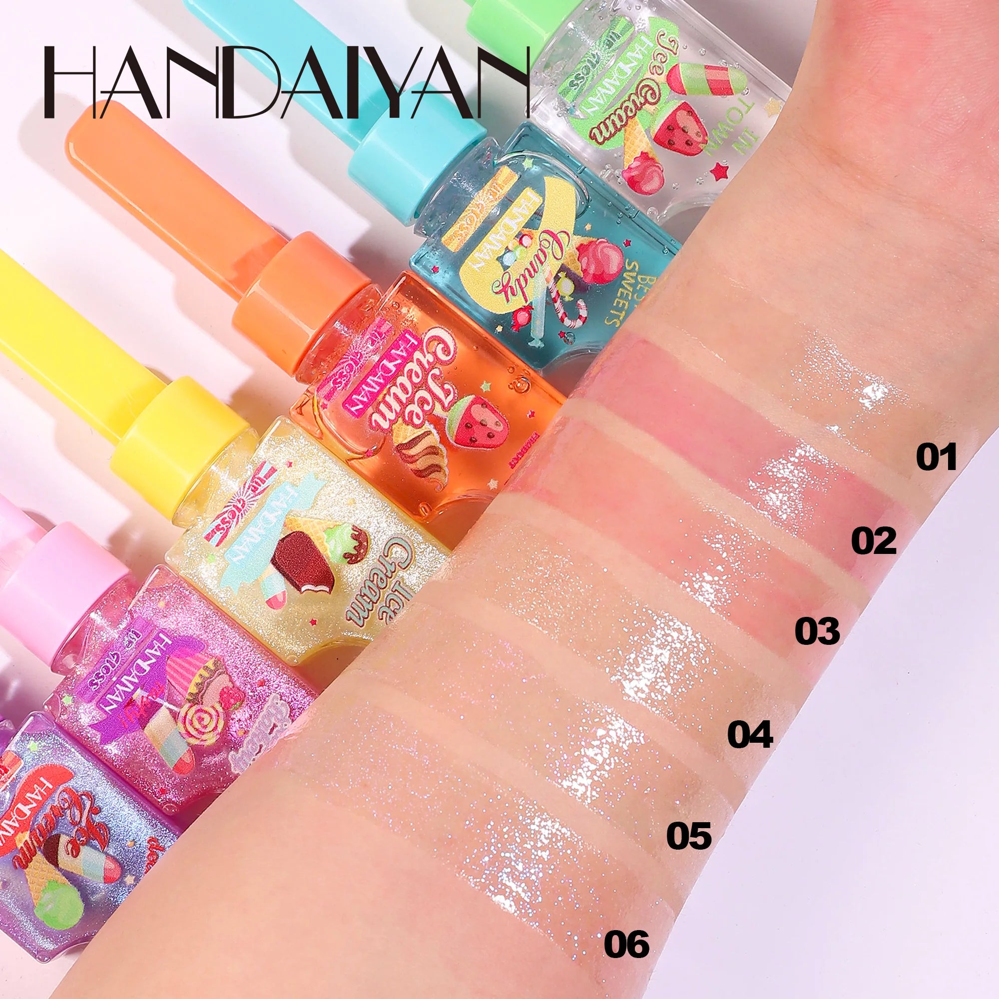 Cute Ice Cream Lip Gloss Colorless Glitter Lip Glaze Long Lasting Moisturizing Not Greasy Lipstick Color Changing Lip Oil Makeup