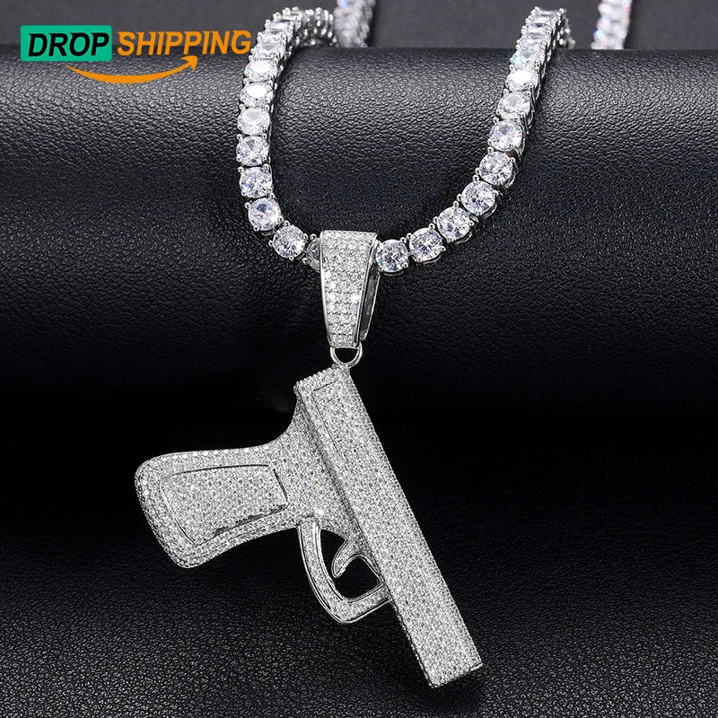 Dropshipping Iced Out Moissanite Pistol Gun Pendant 925 Sterling Silver VVS Lab Diamond Hip Hop Jewelry Gift MegaBDM