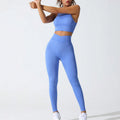 FLW ACTIVE Women's 2-Piece Workout Sets Breathable Solid Pattern Seamless Leggings with Padded Stretchy Sports Bra Gym Clothes