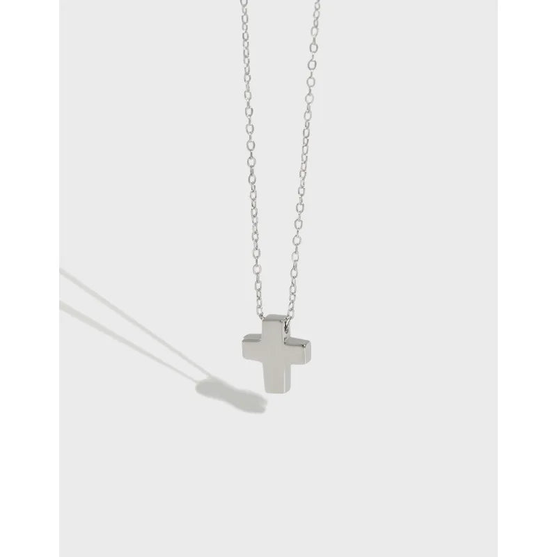 Simple Jewelry 925 Sterling Silver Smooth Faced Cross Pendant Necklace Tiny Solid Plain Cross Pendant Necklace