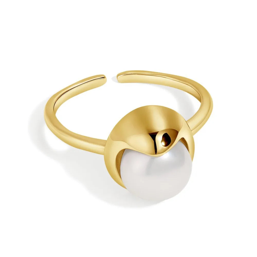 Hypoallergenic Freshwater Pearl Custom Tarnish Free Statement Adjustable Open Wedding Set 925 Sterling Silver Ring