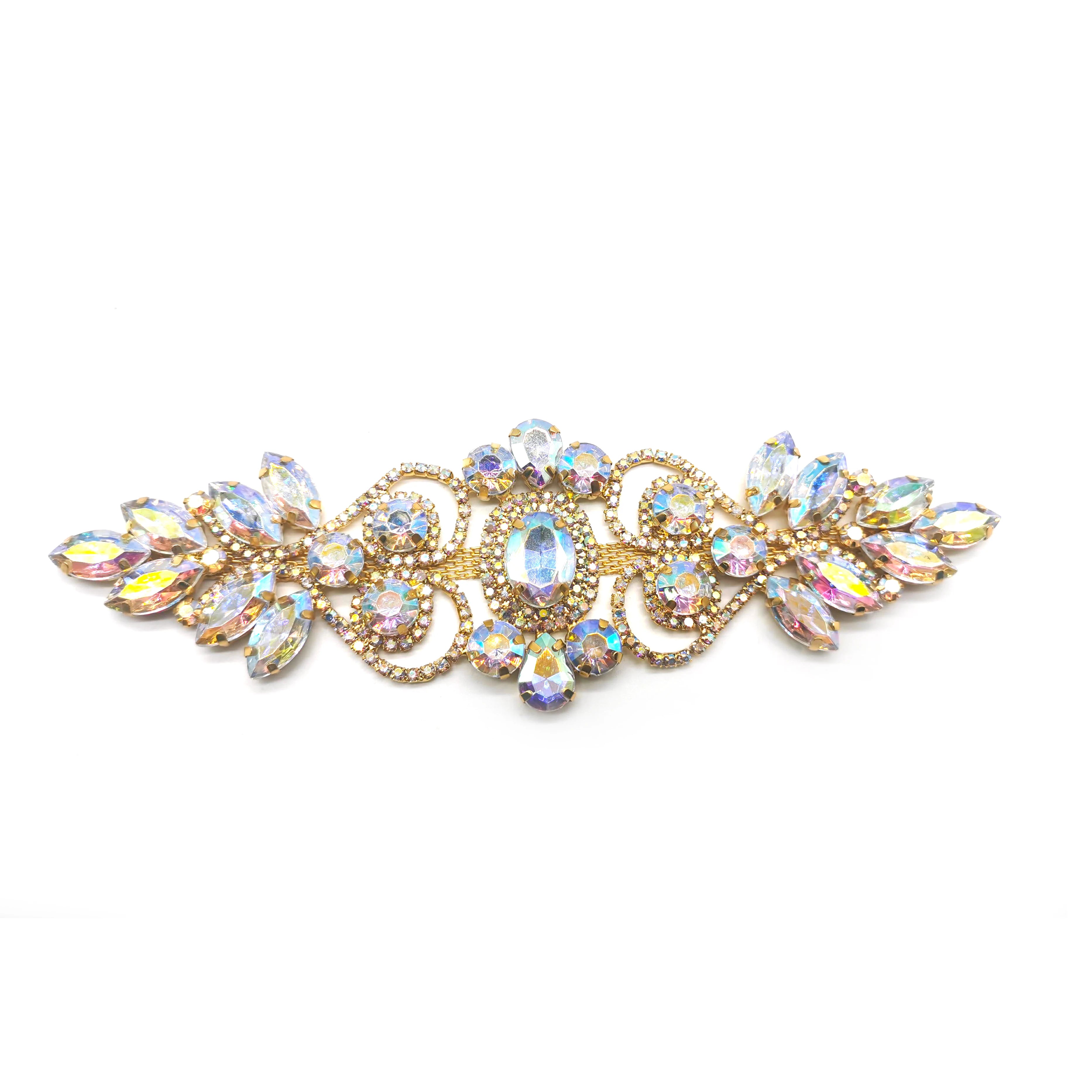 Sew on Decorative Rhinestone Applique Gold Metal Crystal AB Rhinestone Applique Rhinestone Embellishments for Dress