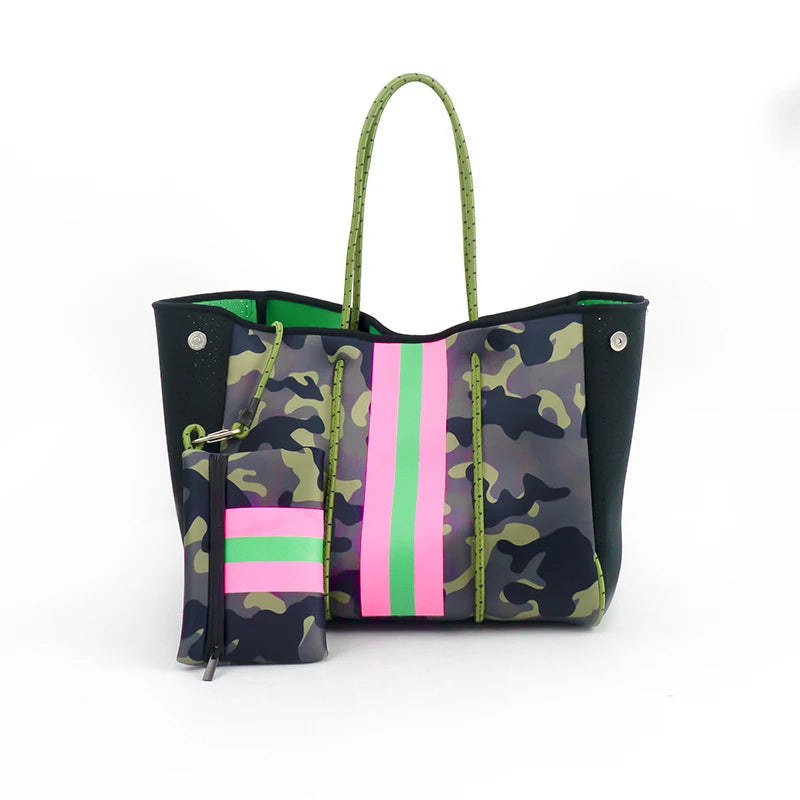 New Arrival Neoprene Fabric Tote Bag Large Neoprene Beach Tote Bag Purse Handbag Neoprene Bag and Small Pouch Handbag