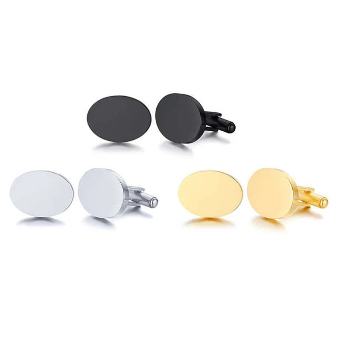 Customized Classic Stainless Steel Oval Cufflinks Blanks Business Suit Shirt's Elegant Tie Clip Weddings Other Personal Engraved
