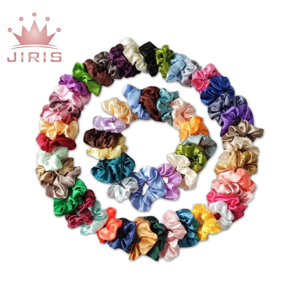 JIRIS New Fashion Women Silk Satin Scrunchies Accessories Elastic Hair Bands Hair Tie Multicolor Ponytail Holder Hair Scrunchies