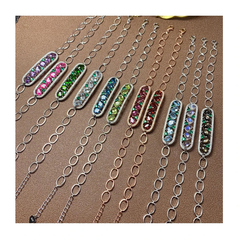 Good Price Mexican Festival 925 Sterling Silver Natural Gemstone 4mm*6mm Women Bracelets