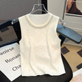 Boutique Wholesale 2025 Summer New Fashionable Round Neck Nail Bead Sleeveless Knitted Versatile Women's Tank Tops