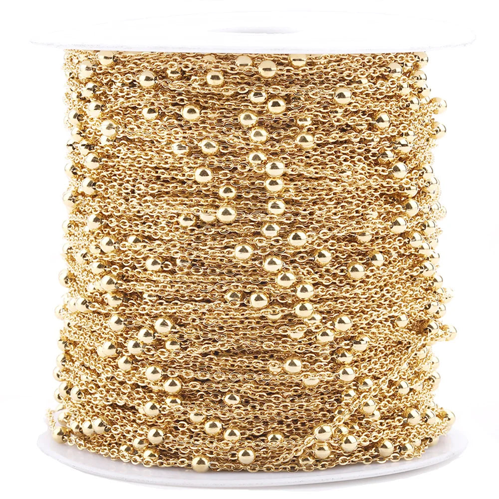 Stainless Steel Gold Making Accessories 1.5mm Wide Bead Chain Titanium Steel PVD DIY Blank Bead Chain Jewelry Findings