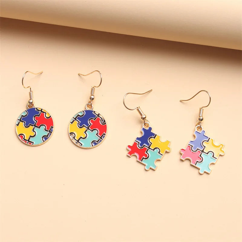 Manufacturer Rhinestone Enamel Jigsaw Puzzle Piece Pieces Autism Speaks Awareness Pendant Jewelry Earrings