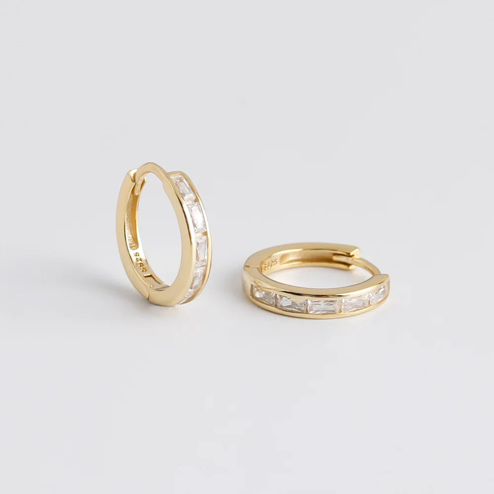 Hot Sale Latest Square Cubic Zirconia Earring Simple Design Gold Plated Jewelry 925 Sterling Silver Huggies Hoop Earrings Women