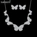 LUOTEEMI Zirconia Fashion Necklace Chain Cz Pendant Earring Iced Out Elegant Zircon Butterfly Jewelry Set
