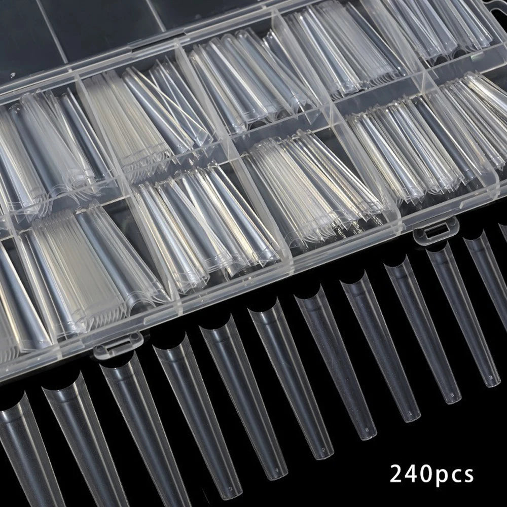 240pcs/box XXXL Straight Coffin Extra Long Acrylic Fake Nail Tips Clear No C Curve Half Cover Artificial False Tip Nails Tool