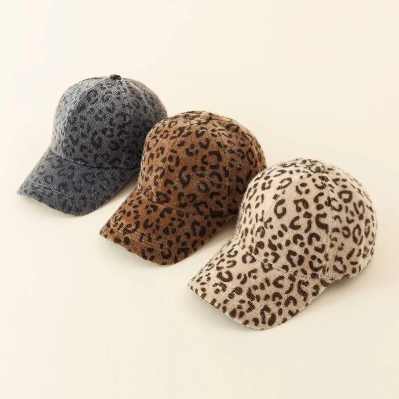 Custom logo Winter 6 Panel Hat Men Women Acrylic Leopard Print Baseball Cap