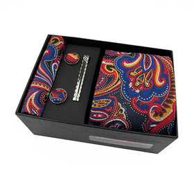 Men's Fashion Polyester Tie Set with Pocket Square and Cufflinks Gift Boxed Black Gold Red Blue Wedding Neckties Silk Tie