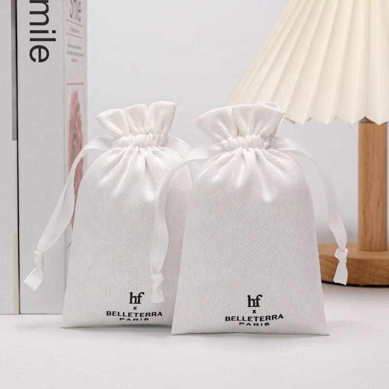 Soft Brushed Cotton Twill Gift Drawstring Packaging Shoe Bag Luxury Customized Printing Cotton Shoe Dust Bag