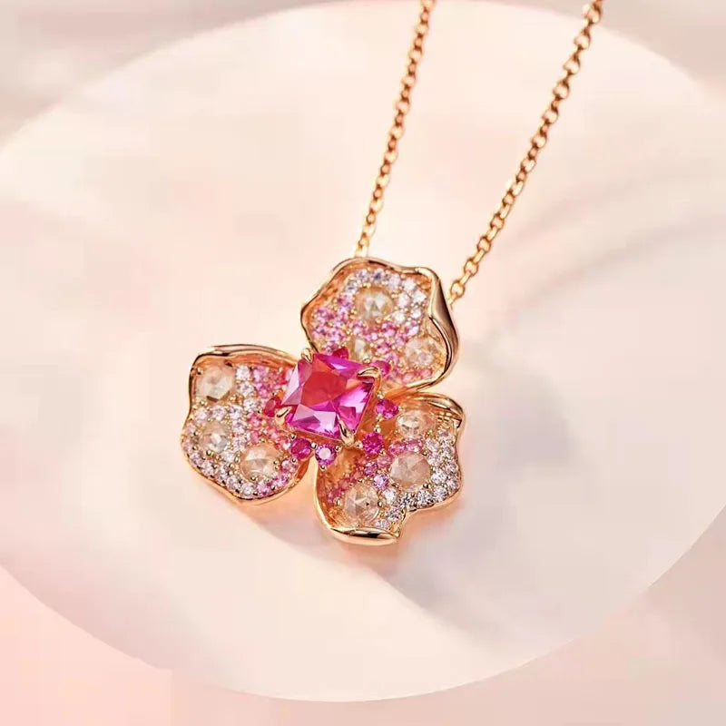 Aimgal NGTC Certified 8A Lab High-Carbon Diamond Bellflower Pendant Necklace 18K Gold-Plated Tarnish-Free S925 Silver
