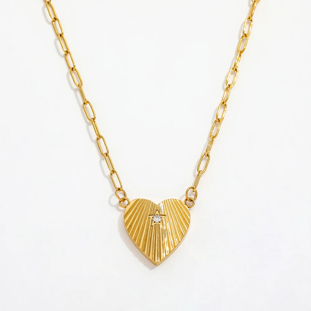 Joolim Jewelry Stainless Steel Five-pointed Star Zirconia Heart Burst Pendant Necklace
