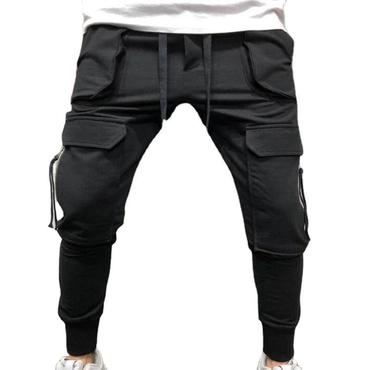 Cargo Pants Joggers Men Black Harem Pants Multi-pocket Ribbons Man Sweatpants Streetwear Casual Pants Elastic Waist Male Trouser