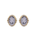 Heizun Vintage Agate Cameo 18K Gold Plated S925 Sterling Silver Jewelry Nickle Free Rose Flower Stud Earrings