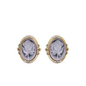 Heizun Vintage Agate Cameo 18K Gold Plated S925 Sterling Silver Jewelry Nickle Free Rose Flower Stud Earrings
