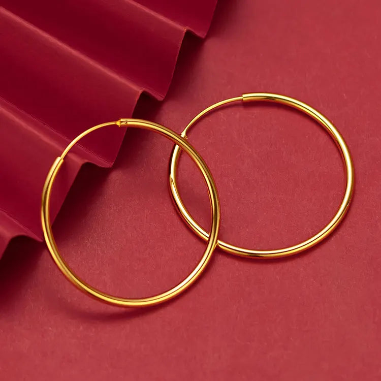 SC Classic High Polished Gold Plated Brass Earrings Jewelry Fashion Exaggerated Bridal 35mm Huge Hoop Earrings Women