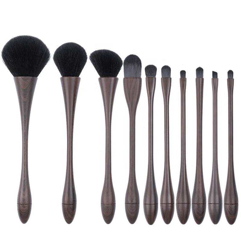 Private Label Synthetic Hair 10pcs Brown Wholesale Makeup Brushes Set with PU Bag