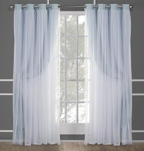 Double Layer Indoor Curtains Sheer and Room Darkening BlackoutGrommet Top Energy Efficient 2-Pack Set Aqua New Arrival