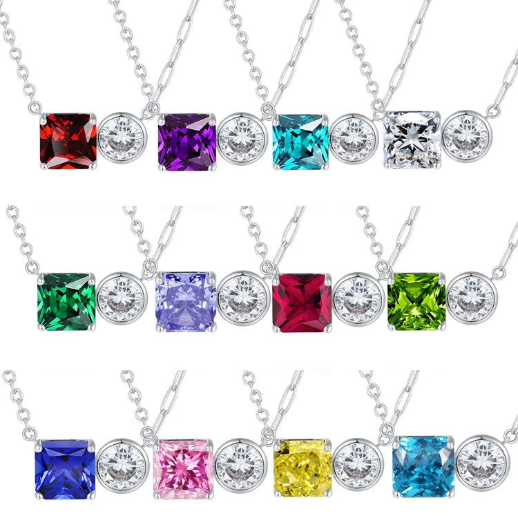 Kirin Real Fashion Customized 925 Sterling Silver Sugar Zircon Necklace Rhodium Fine Chains Birthstone Pendant for Weddings