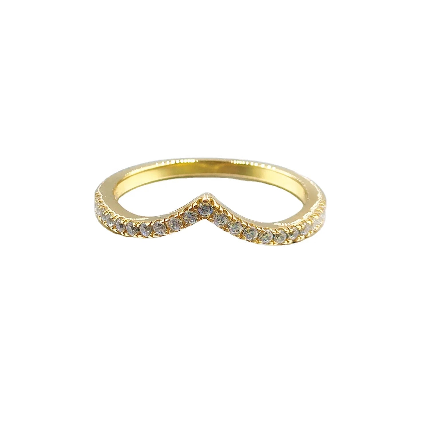 Solid 14K Gold Ring Lab Grown Row Prong Setting Engagement CZ Jewelry V Shaped Rings for Girls