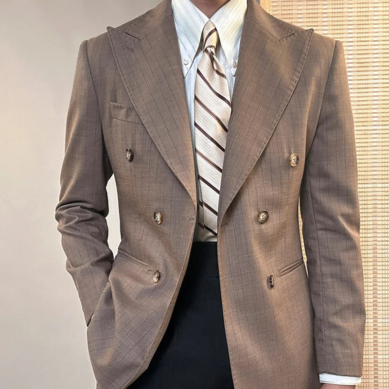 New Design Striped Slim Fit Suits Men Fashion Double Breasted Suit Men Official Suits 2 Piece