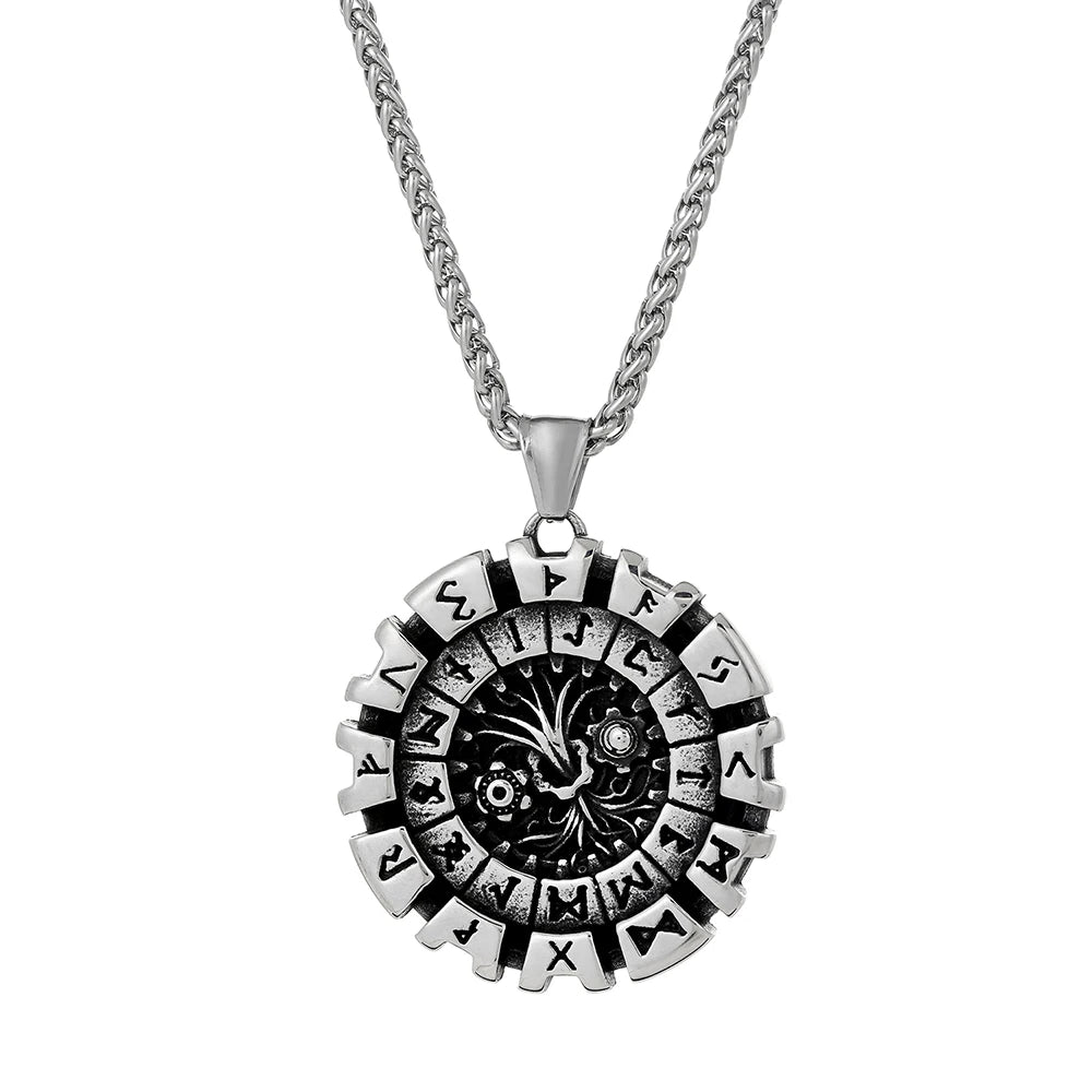 Nordic Viking Rune Man Pendant Necklace Silver Stainless Steel Norse Pagan Man Necklace Jewelry