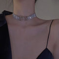 Shine Rhinestone Choker Necklaces Women Bijoux Silver Color Button Necklaces Statement Jewelry Buckle Necklace