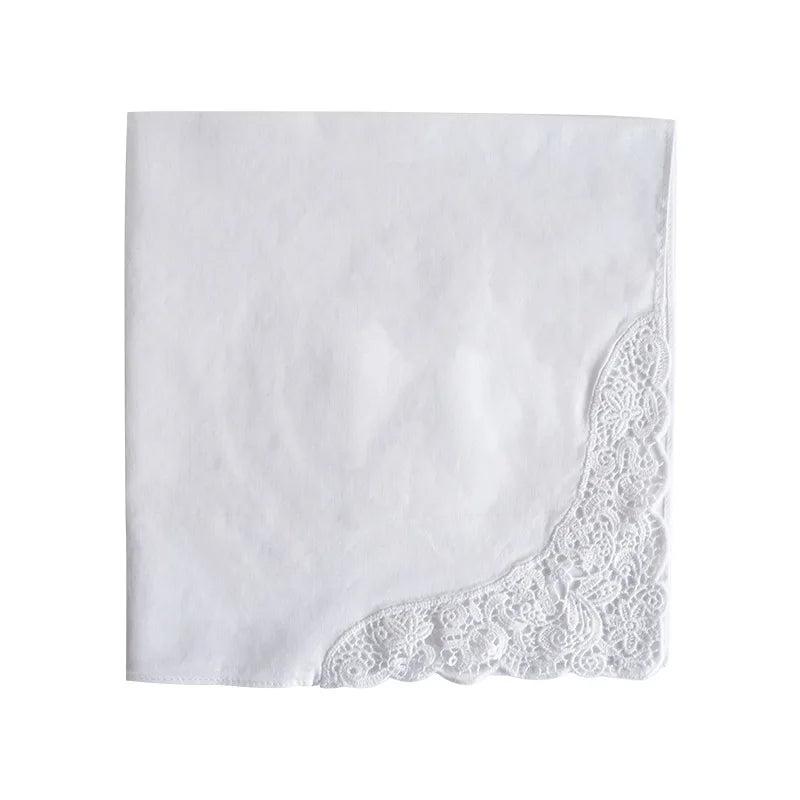 HZO-22056 Wholesale Soft White Lace Handkerchiefs Cotton Embroidery Hankies Bridal Women Ladies Wedding Holiday Gift