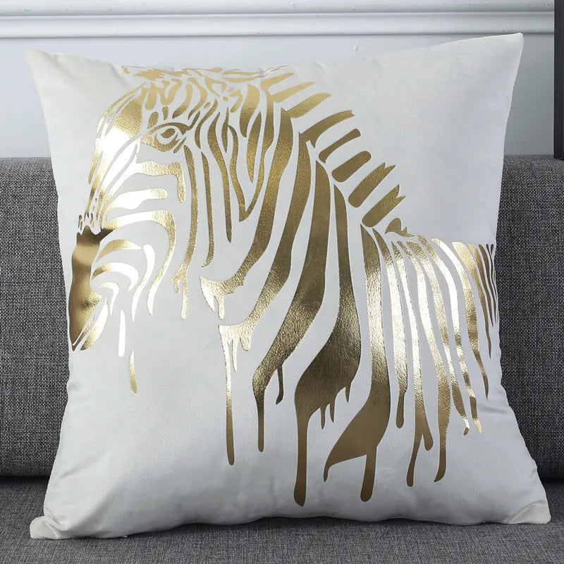 Gold Foil Printed Cushion Cover 18X18 Inch Zebra Home Decorative Throw Pillow Cases & Cushion Cases for Livingroom