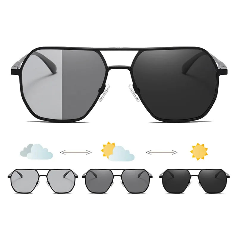 2025 Fashion Men Women Anti Glare Driving Polarized Sun Glasses UV400 Metal Square Photochromic Sunglasses Men Women