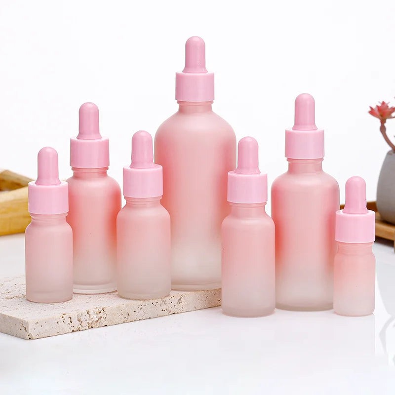Luxury Gradient Pink Glass Dropper Bottle with Screw Cap Essential Oil and Skin Care Serum Storage Cosmetic Package Essential