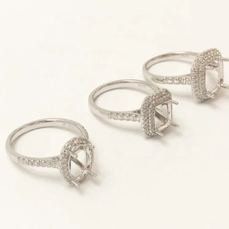 Fine Jewelry Solitaire Diamond Semi Mounting Natural Diamond Rings Setting Band 14K 18K Halo Engagement Ring VS for Wedding