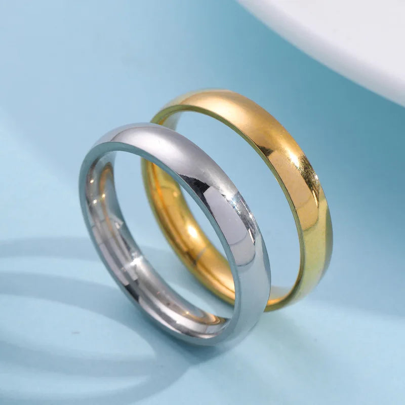 2022 Trend Simple Solid Color Couples Ring Classic Gold Plated Stainless Steel Finger Rings for Wedding