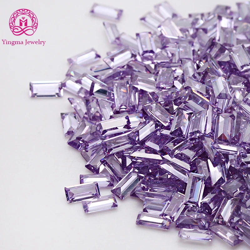 500pcs Per Bag 2x1mm to 3x6mm Baguette Shape Zircon Gemstone Stock Available Lavender Color CZ Stones Cubic Zirconia for Jewelry