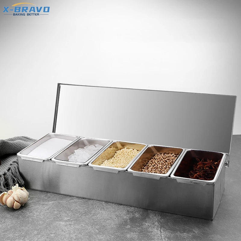 304 Seasoning Box Stainless Steel Ingredients Box Cheese Sauce Salt Sugar Box Spice Jar Baking Tool