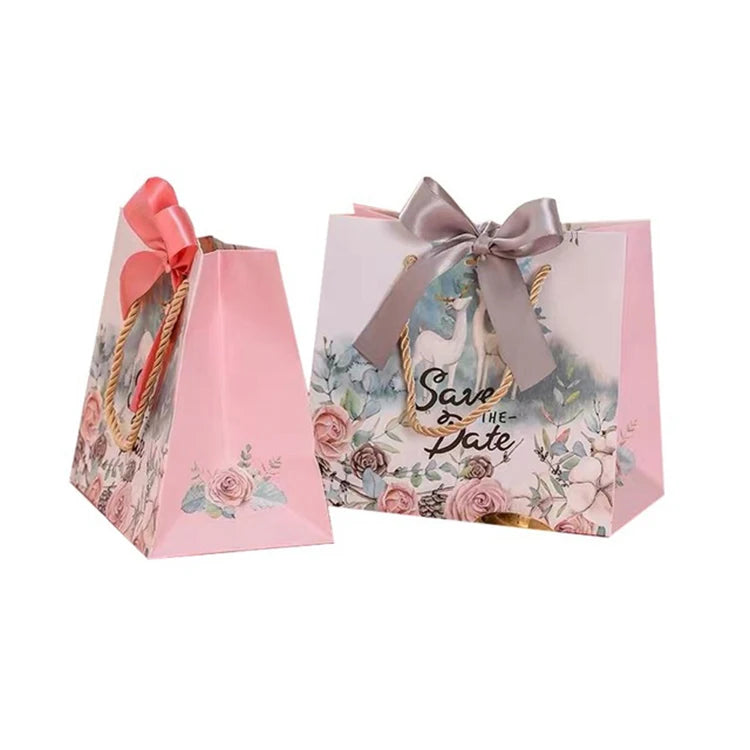 Luxury Elegant Packaging Factory Price Reusable Jewelry Gift Paper Bags with Bow Tie Ribbon Handle