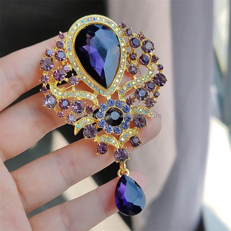 2025 Women's Retro Exquisite Zircon Corsage Brooch Shiny Rhinestone Charming Flower Brooch Bouquet Fashion Pins Brooch