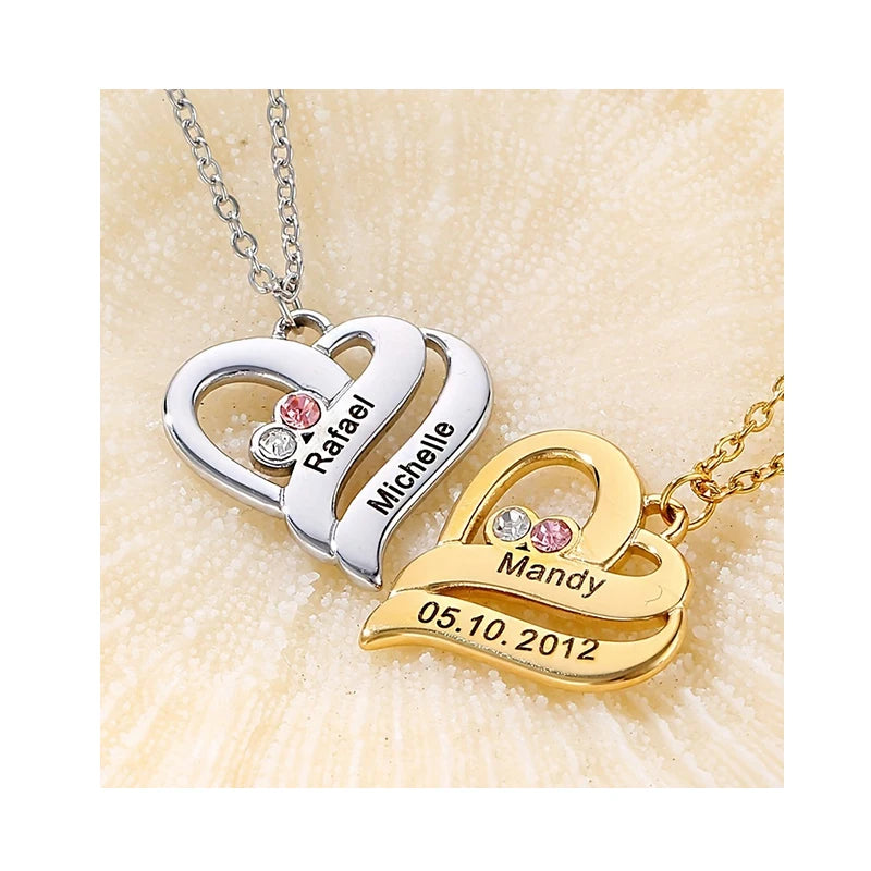 18K Gold Color Plated Fashion Birthstone Jewelry Engraved Love Stainless Steel Custom Name Necklaces for Women Christmas Gift