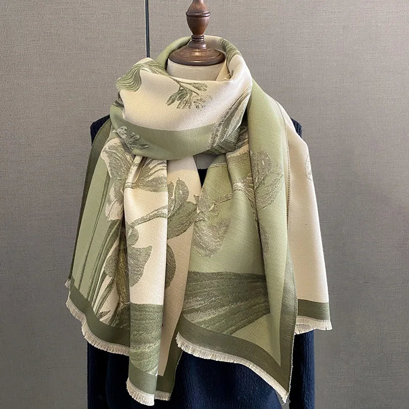Autumn Winter New Magnolia Fashion Scarf Elegant Korean Version Neck Warmer Shawl Versatile Color Block Long Birthday Gift
