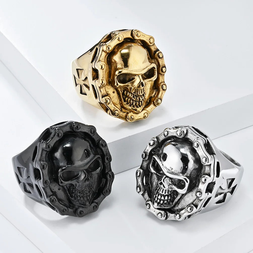 Fashion Hip Hop Motorcycle Chain Skull Men's Stainless Steel Rings Cross Rings Niche Personalized Men's Jewelry Wholesale