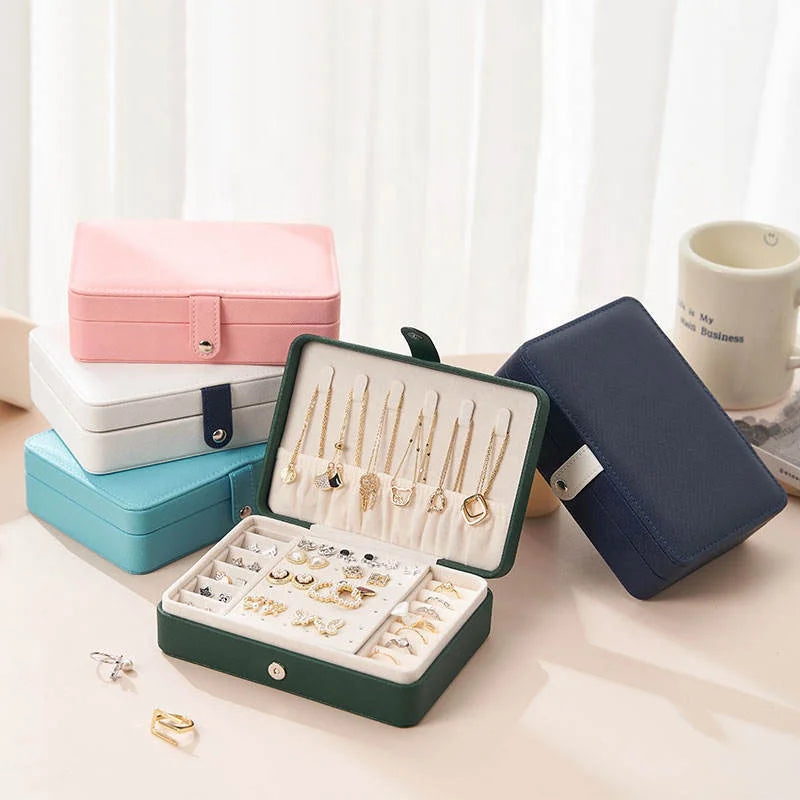 New Arrive Women Earrings Ear Stud Box Organizer Portable Jewelry Storage Case Pu Leather Jewelry Boxes With Mirror