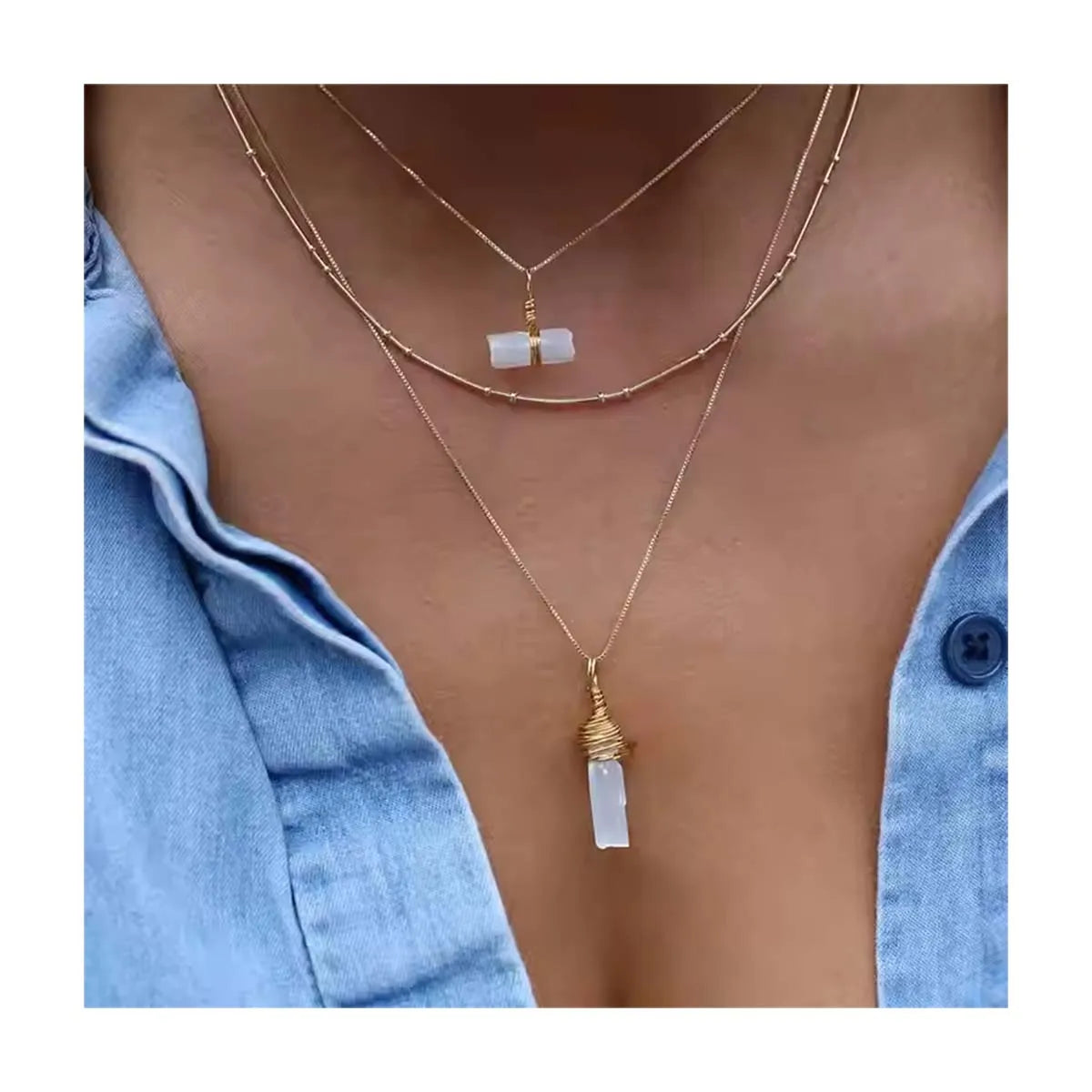 Wedding Gift Genuine Raw Stone Necklace Dainty Wire Wrapped Selenite Natural Crystal Pendant Necklace