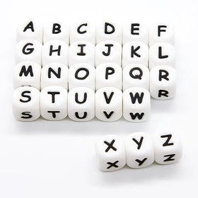 Hot Style Classic Silicone Alphabet Beads Square 26 Letters Bulk Beads with Custom Logo for Keychain Jewelry Making Accessories